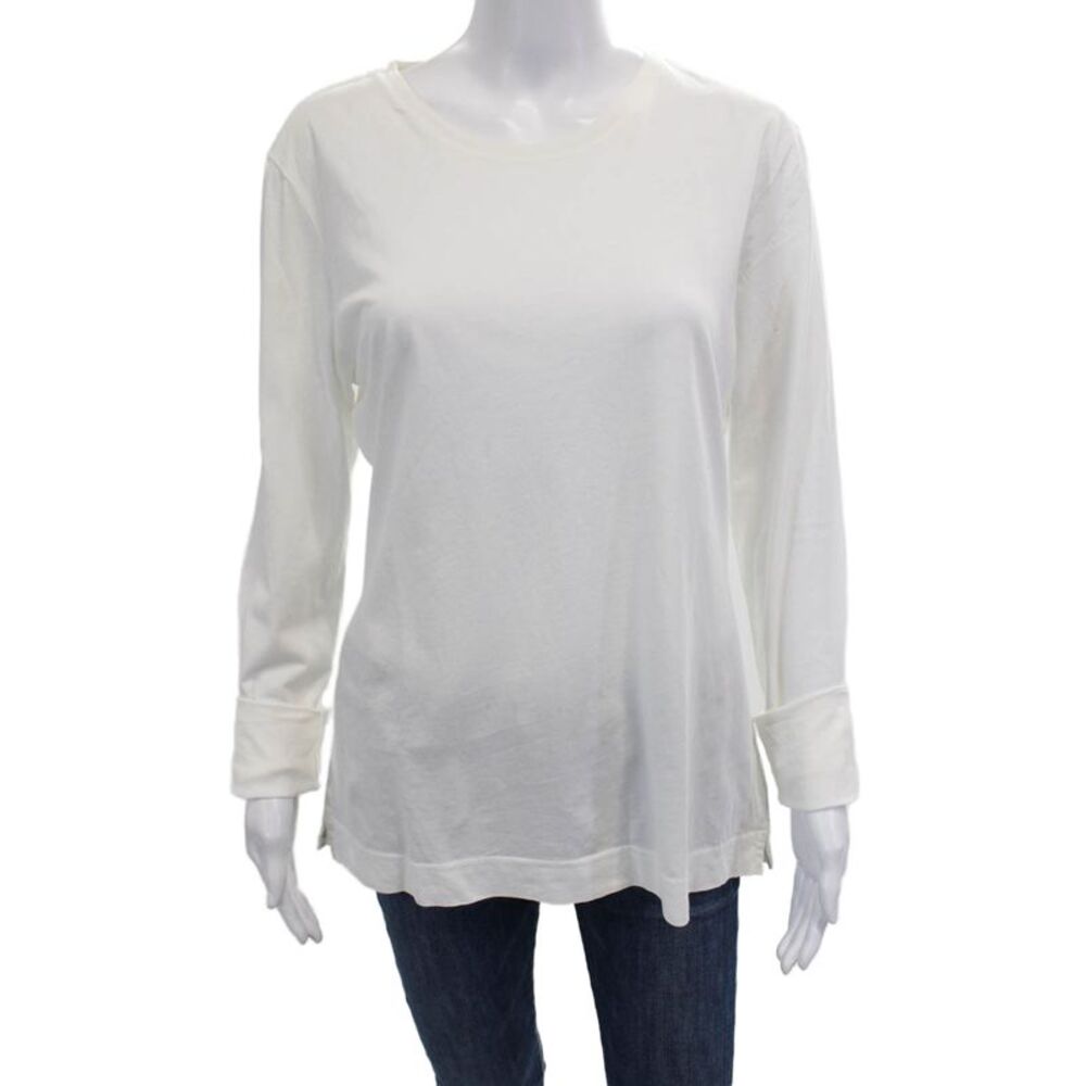 Adam Lippes Women Basic Long Sleeve Crew Neck Pima Cotton T-Shirt White Size L